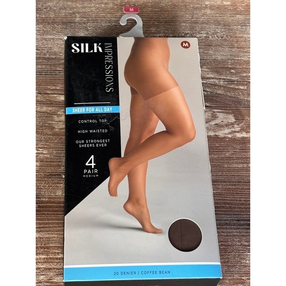 Silk Impressions Sheer All Day Control Top High Waisted 4 Pair Md Coffee Bean - Picture 4 of 6